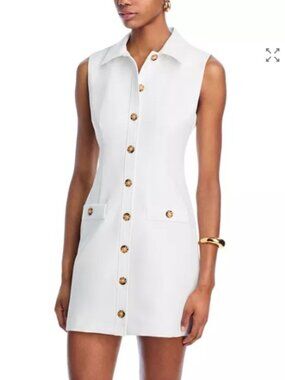 AQUA White Collared Gold Button Tailored Mini Dress Size L